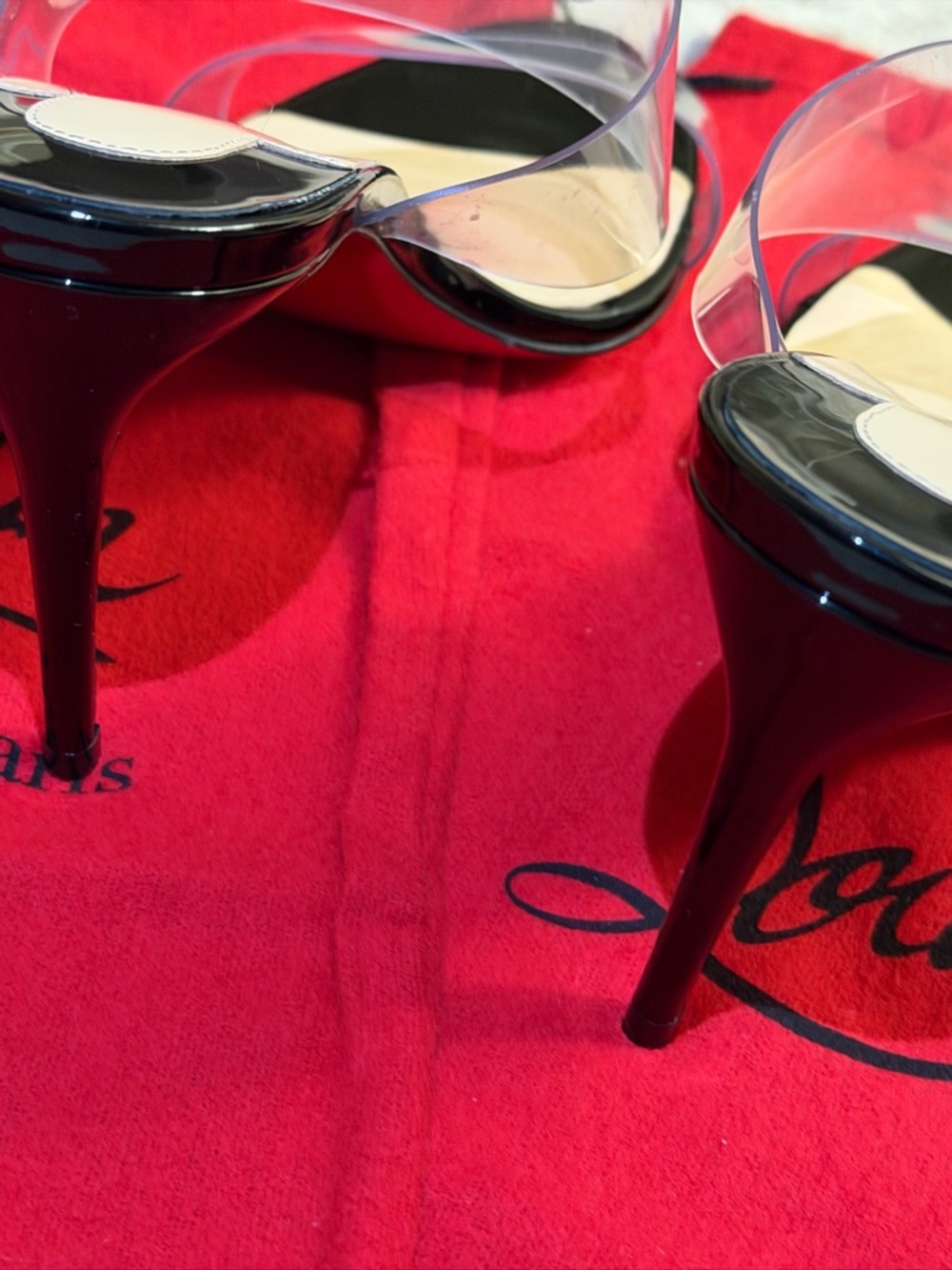 Christian Louboutin Black Patent & Clear PVC Strap Mules - Picture 3 of 3